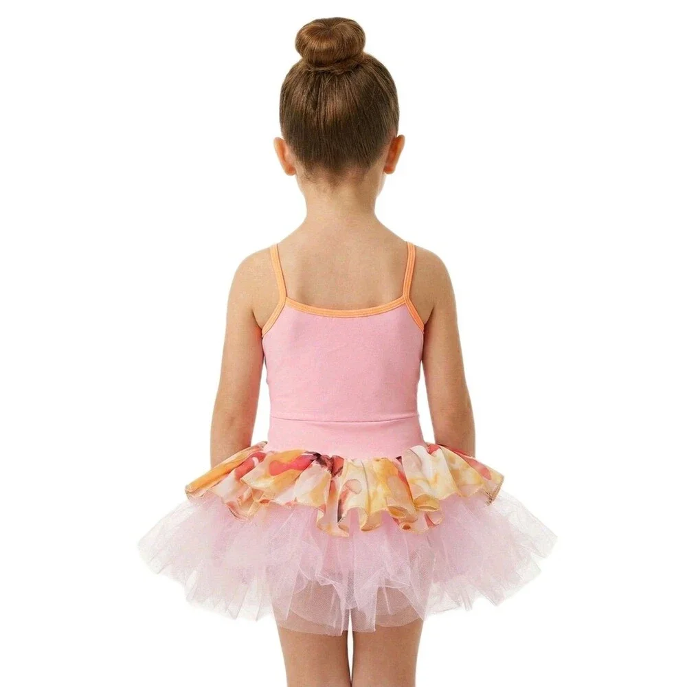 Duck Crossing Girls Ballet Tutu Skirted Leotard Dress 1pc Pink Orange Ruffle